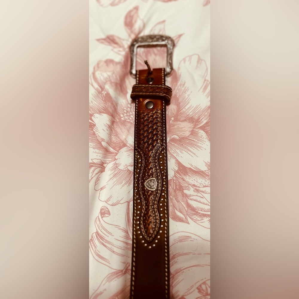 Ariat Men's Brown Basket Weave Tooled Leather Western Belt A1019644 Size 46.